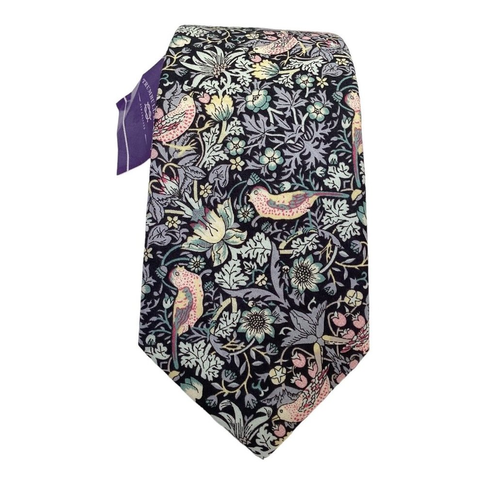 TRUMBULL RHODES Blue Flower Print Silk Tie Hand Made In USA 58"- 3.25" NWT